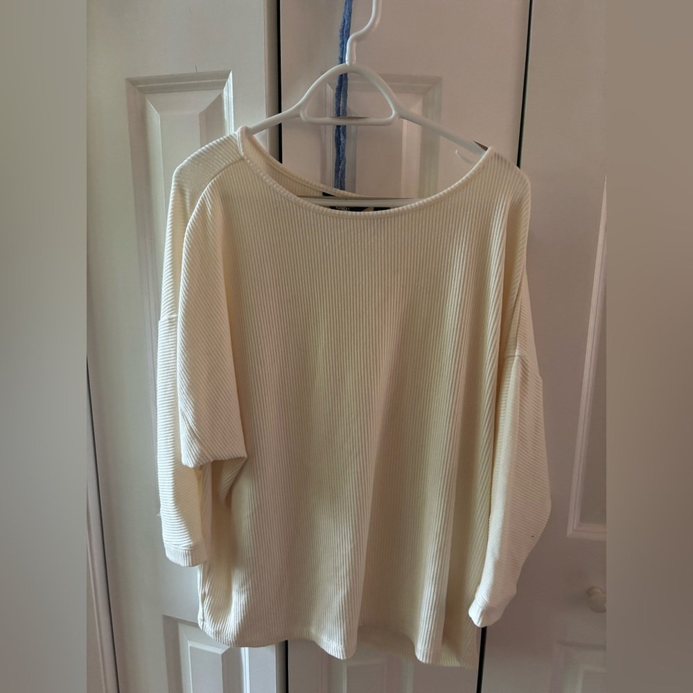 Lands' End Cream Ribbed Boatneck Pullover